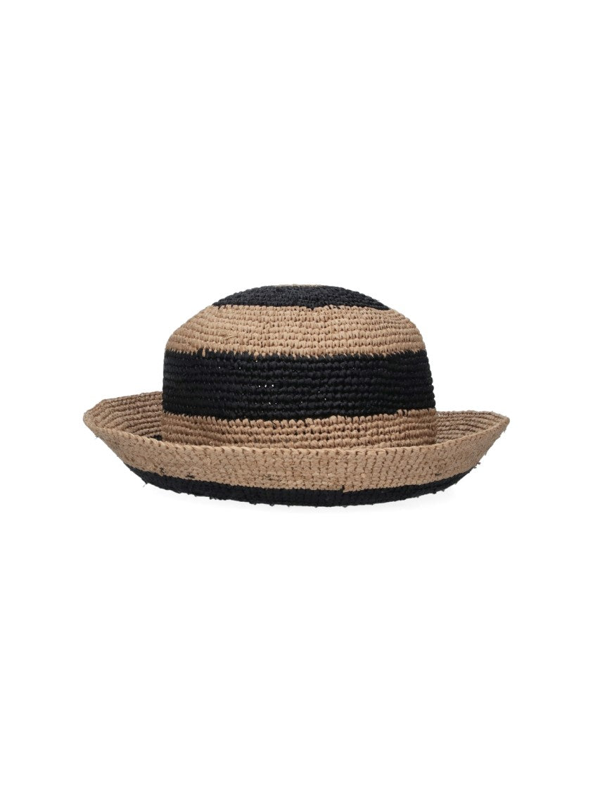 Paul Smith Beige Striped Woven Raffia Hat