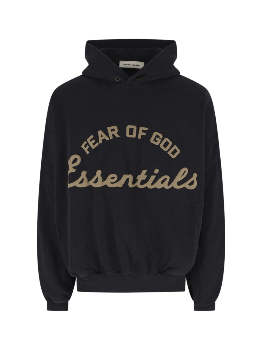 Fear Of God Essentials Black Relaxed Arched Logo Graphic Hoodie