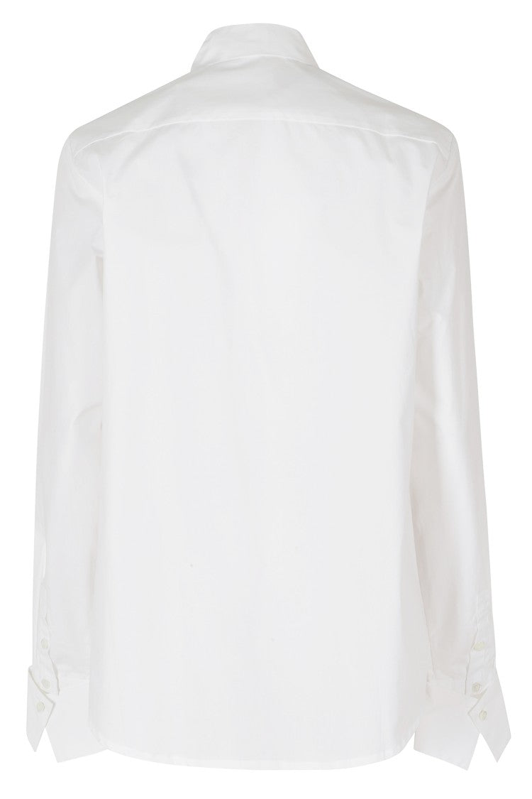 7 For All Mankind Off White Bow Tie Cotton Poplin Long-Sleeve Shirt