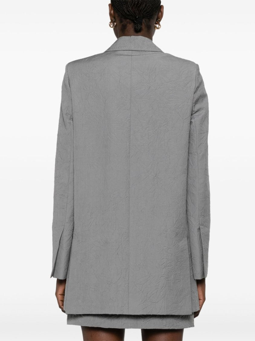 Max Mara Double-Breasted Grey Blazer With Crinkled Texture