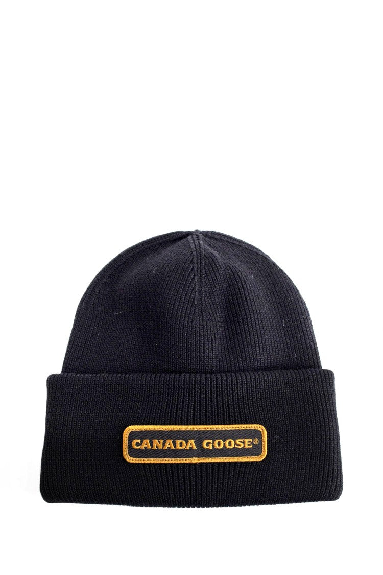 Canada Goose Black Wool Logo-Patch Beanie