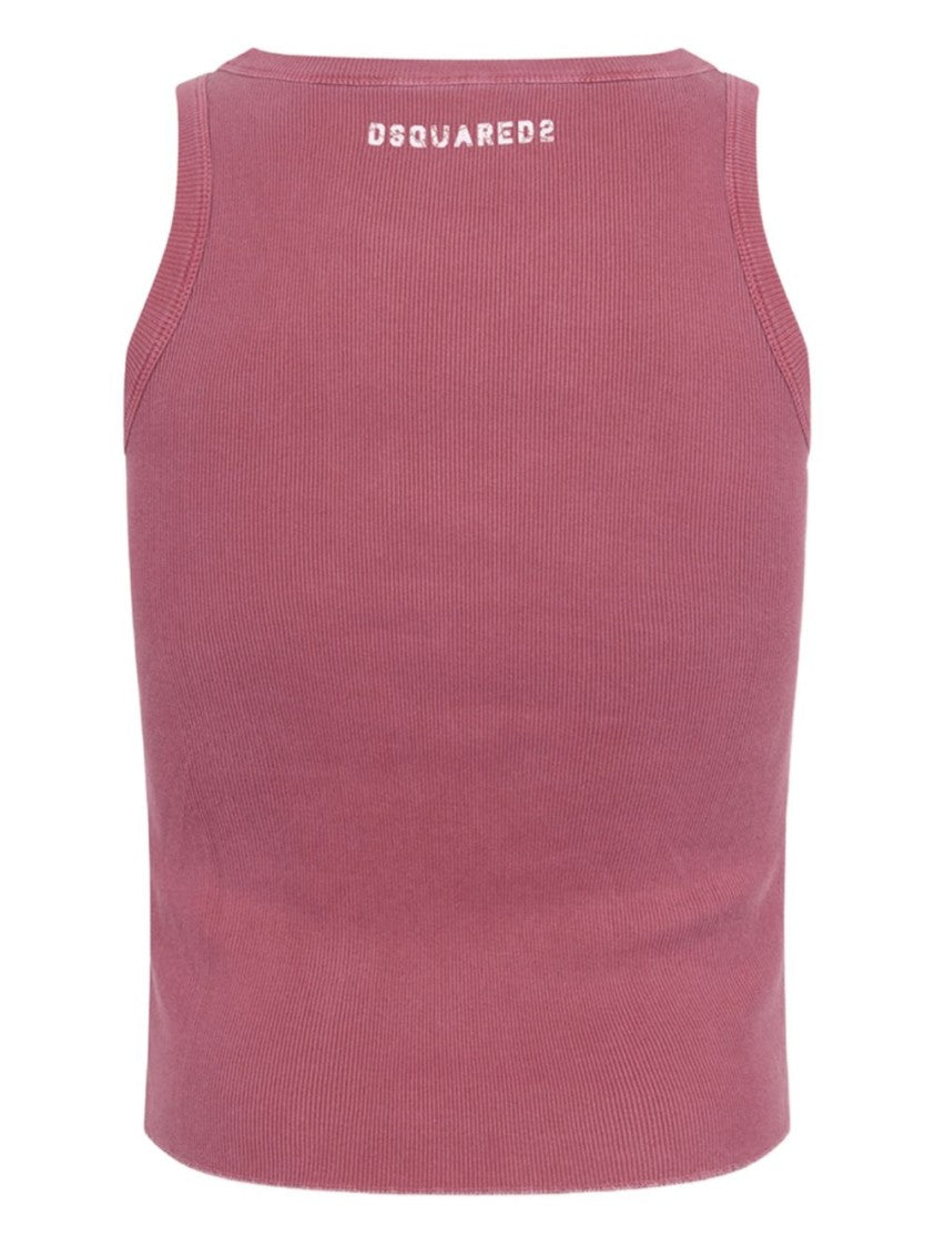 Dsquared2 Pink Fade Rib Knit Graphic Tank
