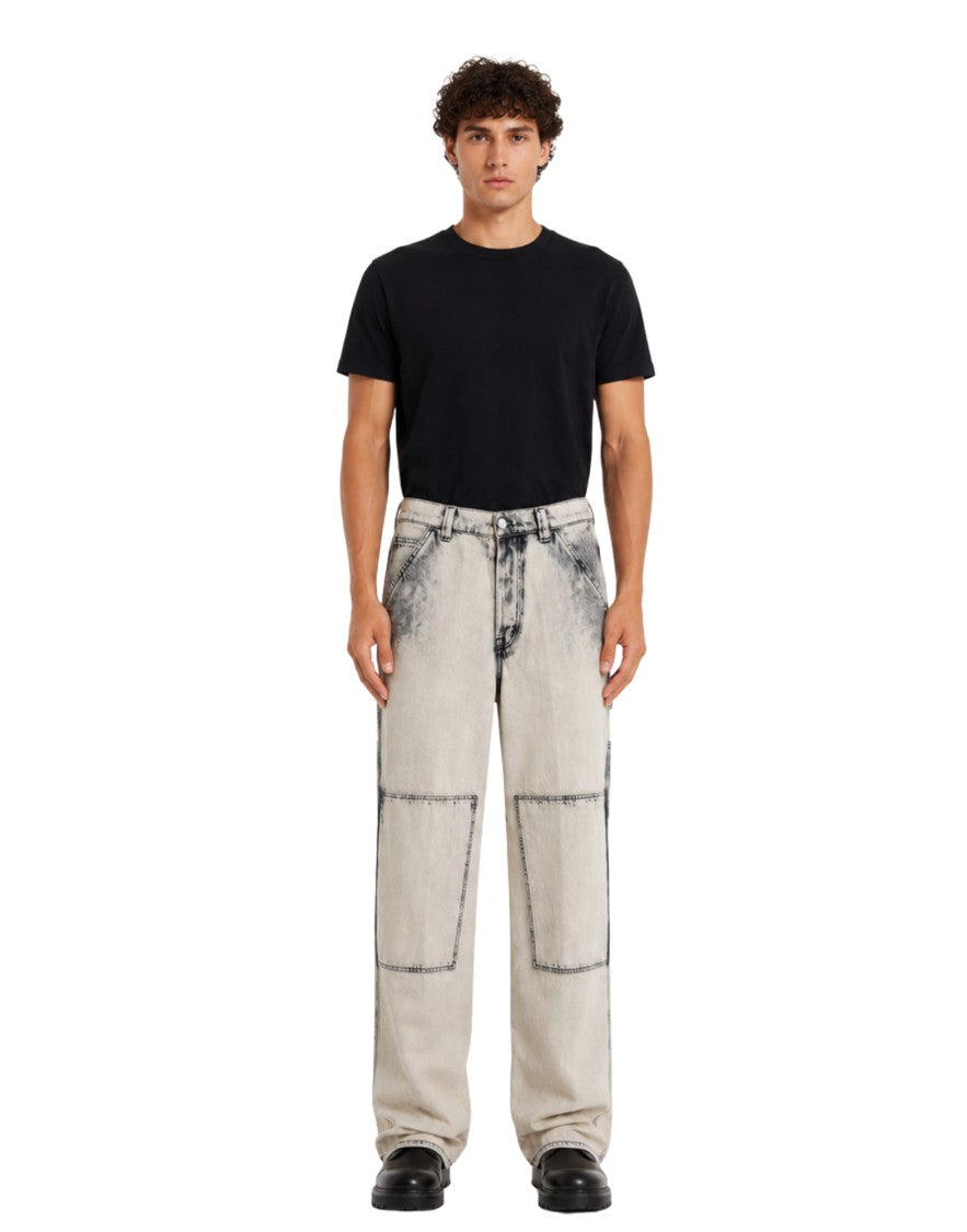 Nine In The Morning Contrast-Wash Pat Cotton Denim Carpenter Jeans