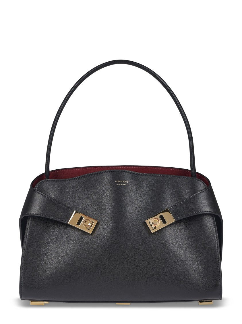 Ferragamo Structured Smooth Leather Handbag With Gold-Tone Hardware