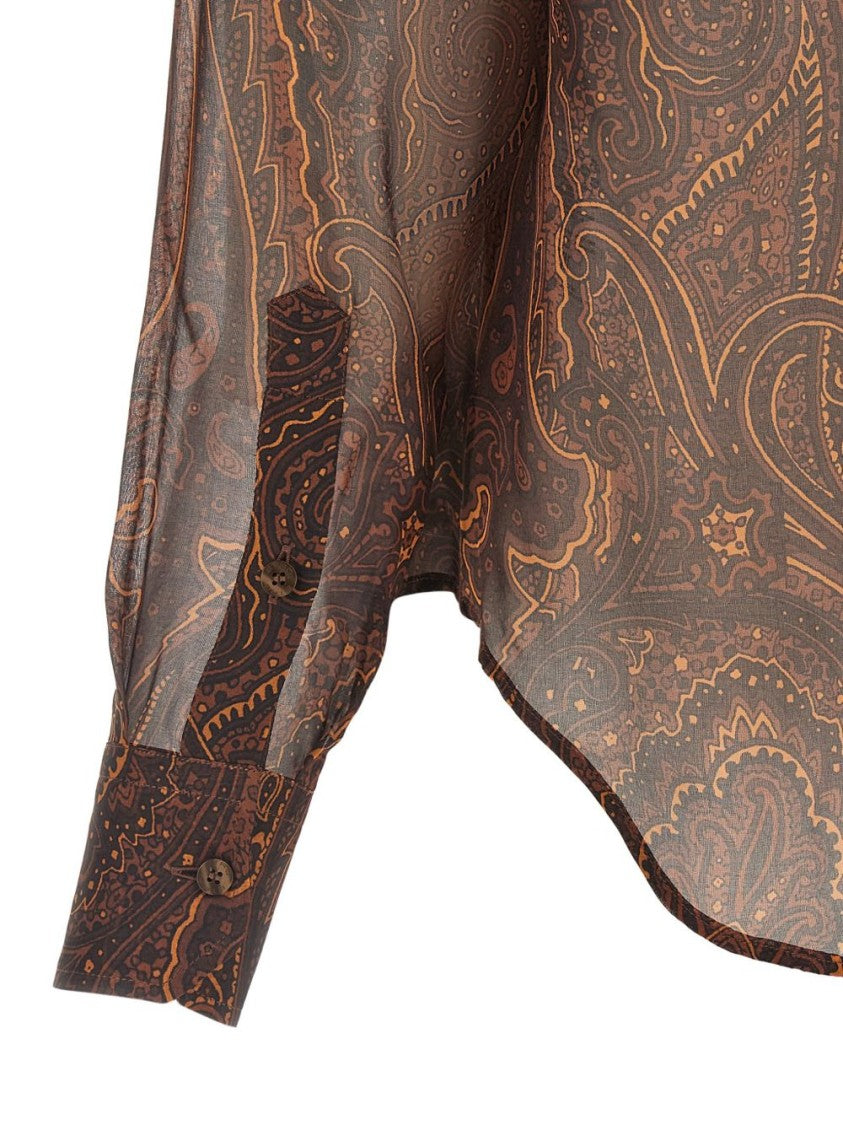 Etro Sheer Silk Paisley Ruffle Shirt