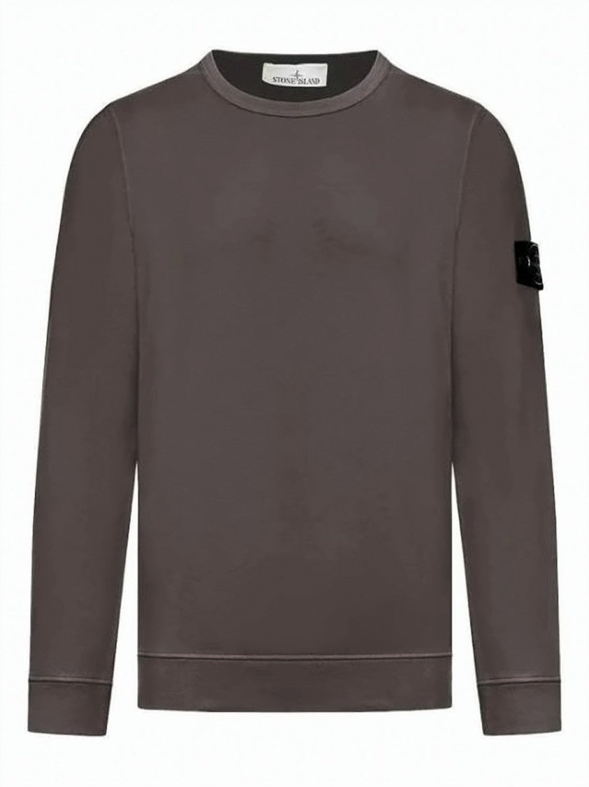 Stone Island Brown Long-Sleeve Crewneck Sweatshirt With Distinctive Patch Logo