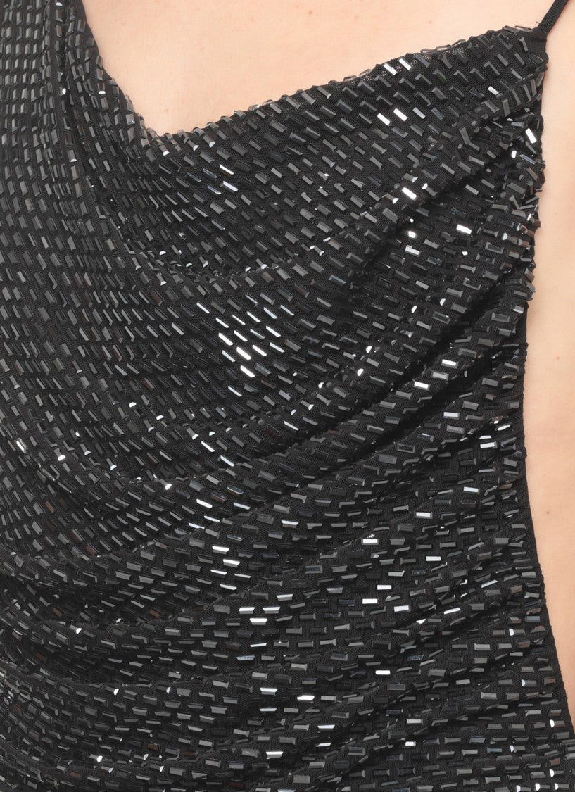 Self-Portrait Rhinestone-Embellished Asymmetric Maxi Dress