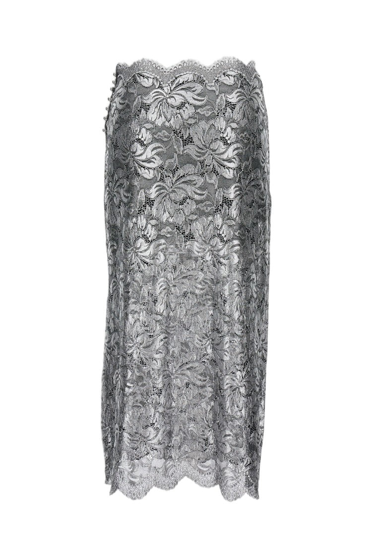 Rabanne Intricate Silver Lacquered Lace Maxi Skirt