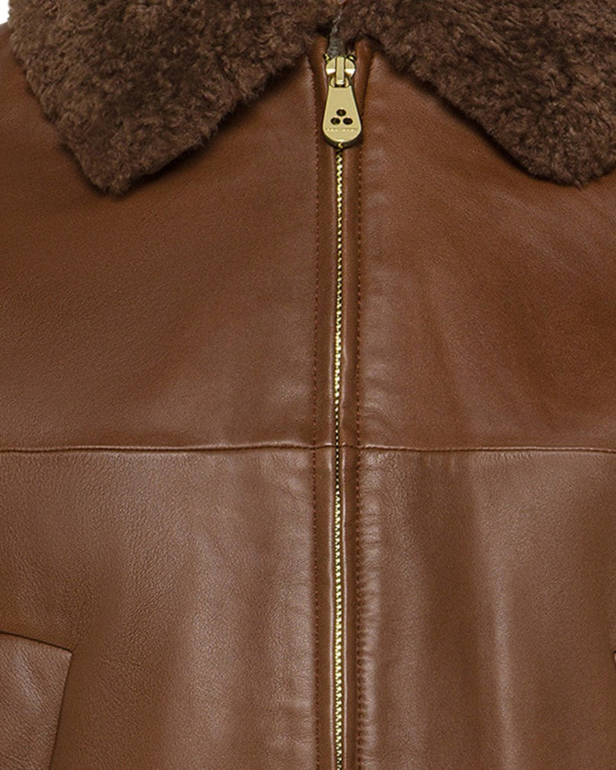 Peuterey Two-Tone Nappa Leather Shearling Collar Bomber Jacket