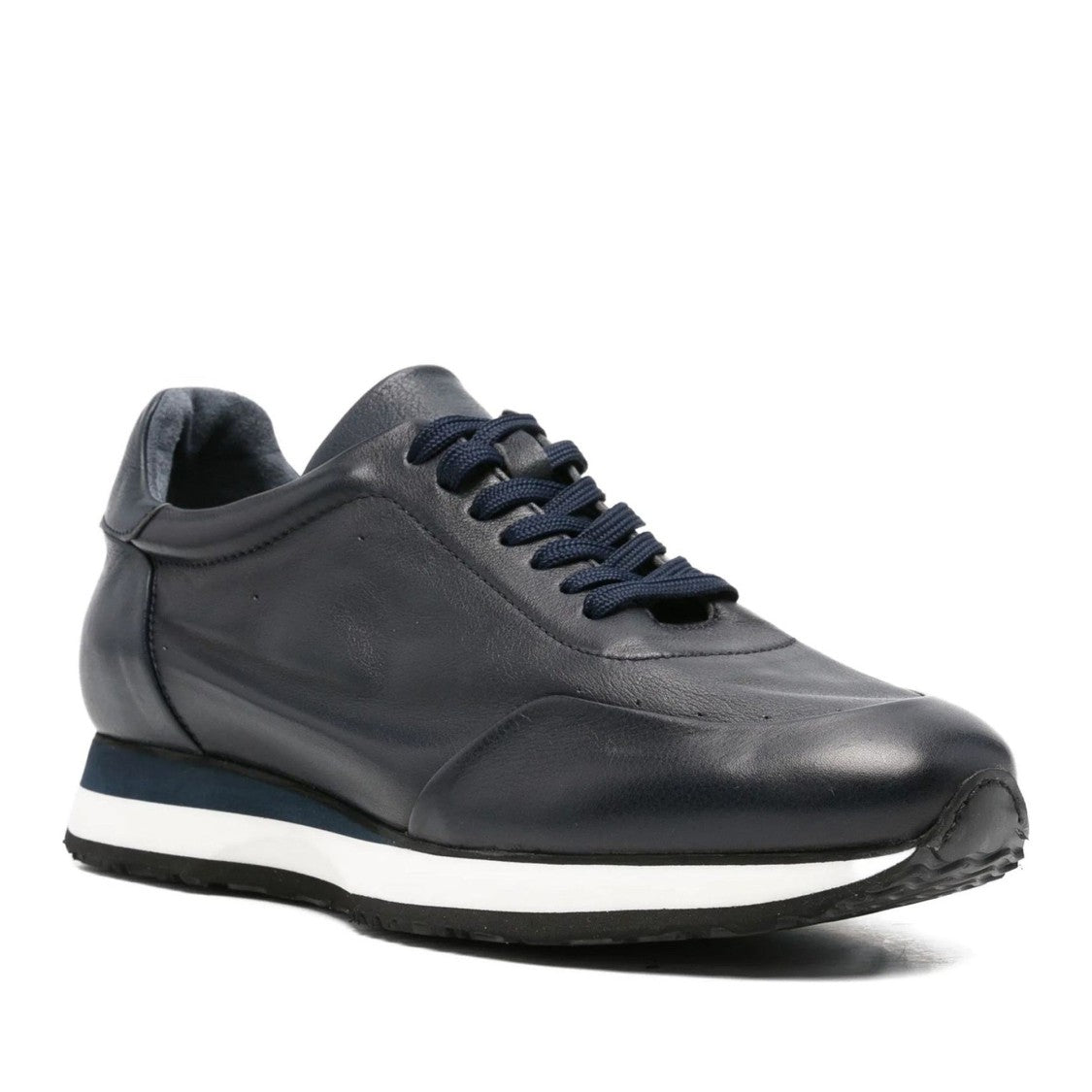 John Harrison Blue Leather Wedge Sneakers
