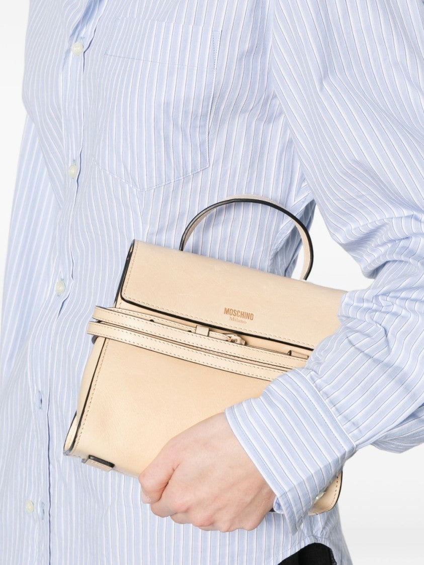 Moschino Beige Structured Detachable Strap Top Bag