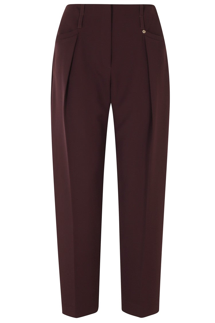 Nissa Bordeaux Side Slit Pockets Straight-Leg Polyester Trousers