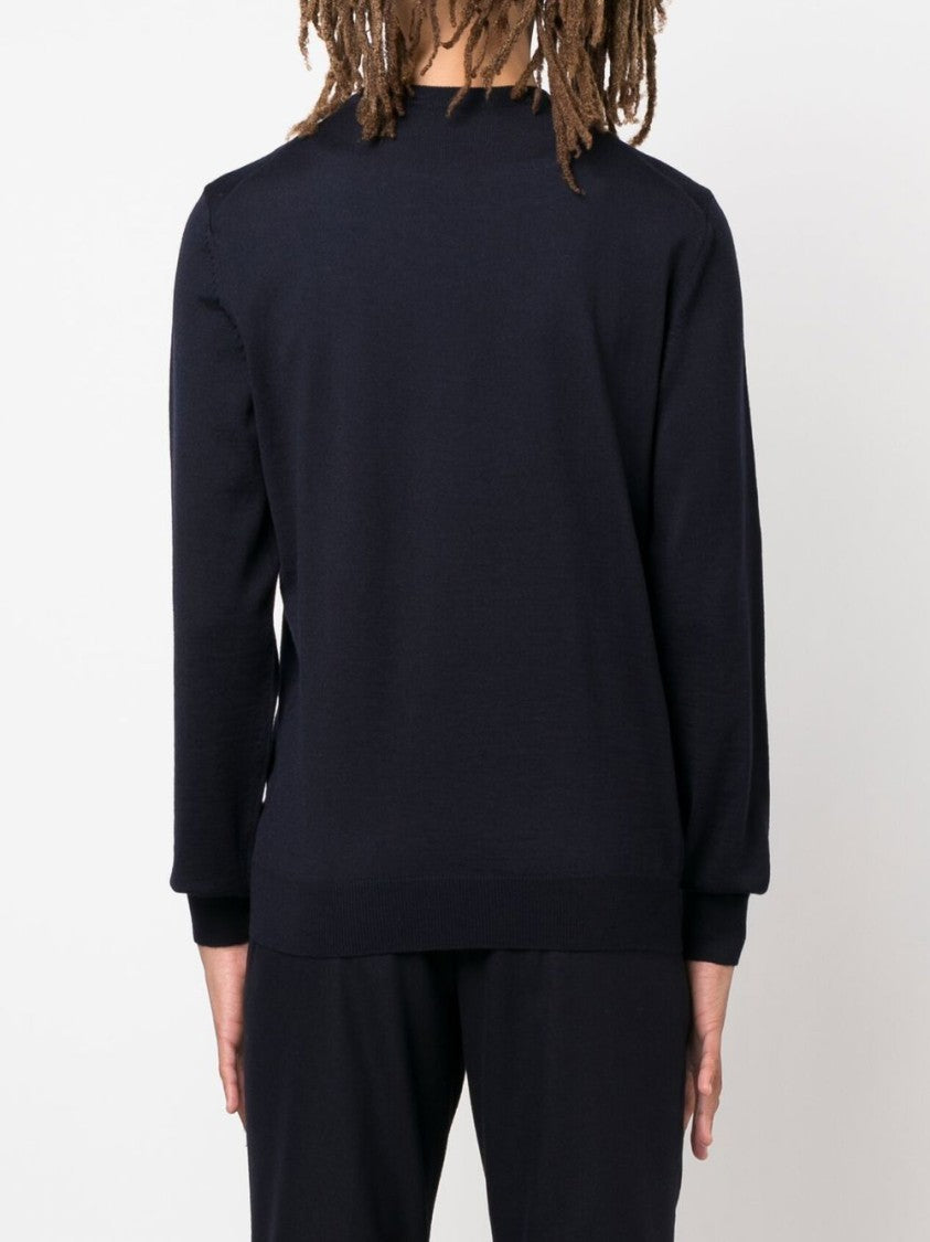 Boss Minimalist Blue Sweater With Classic Crew Neckline