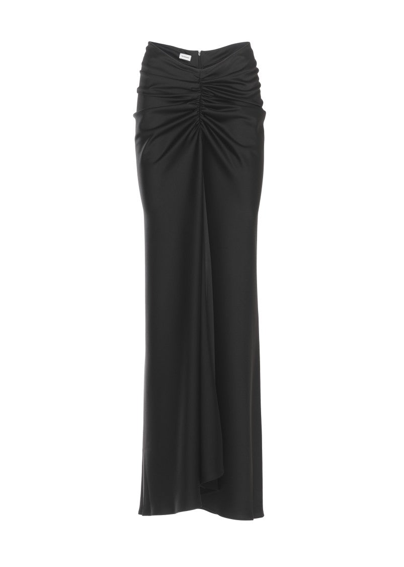 The Andamane Iris Satin Maxi Skirt With Gathered Drape Detail