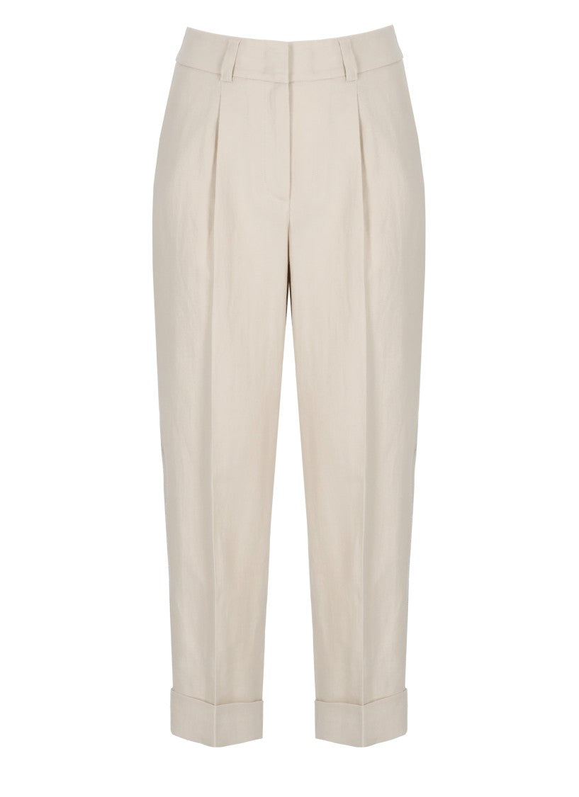 Peserico Cropped Tailored Linen Pants With Bright Light Details