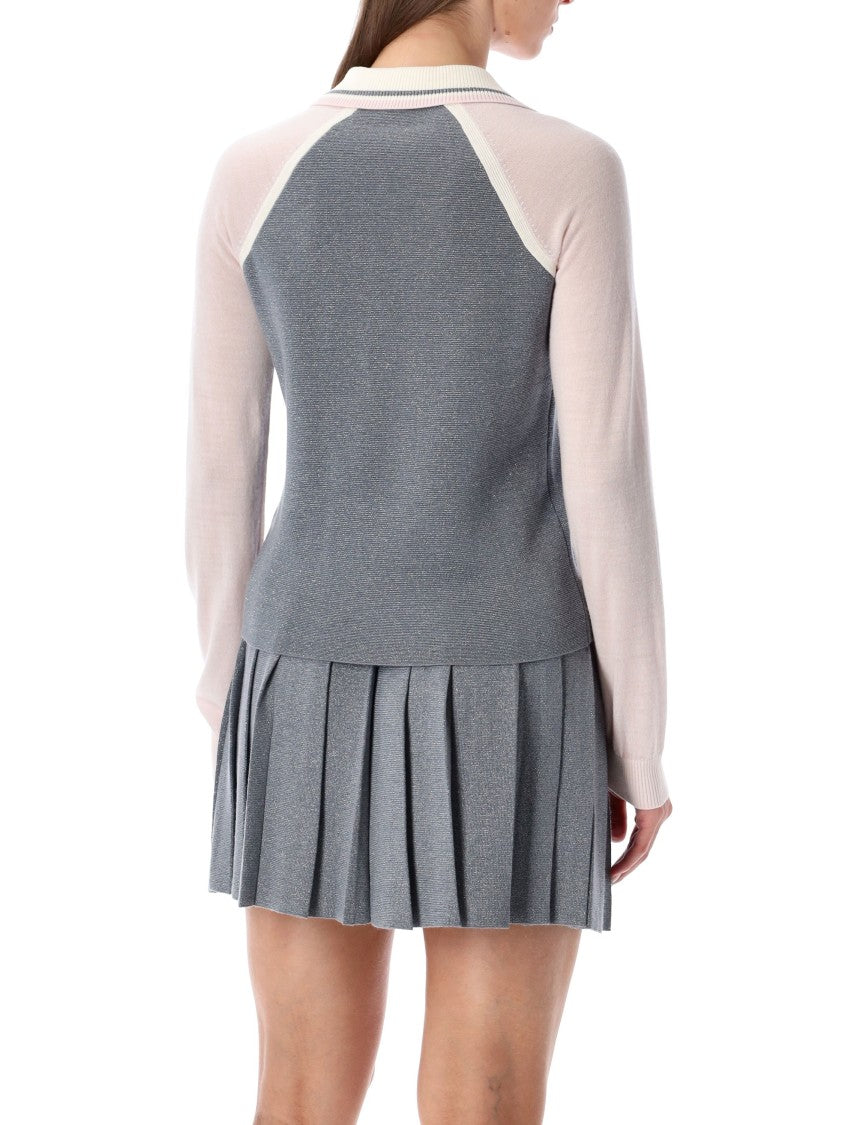 Casablanca V Neck Knit Polo Merino Silver