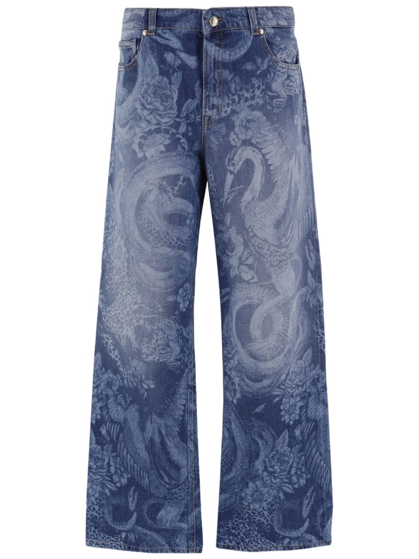 Just Cavalli Wide-Leg Jeans With Intricate Mythical Print