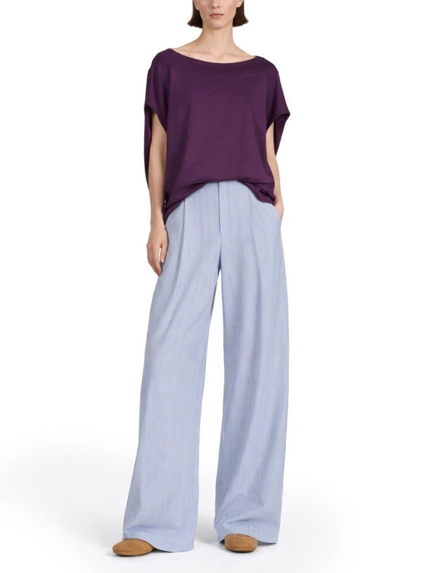 Dries Van Noten Light Blue Vertical Stripes Cupro Straight-Leg Pants