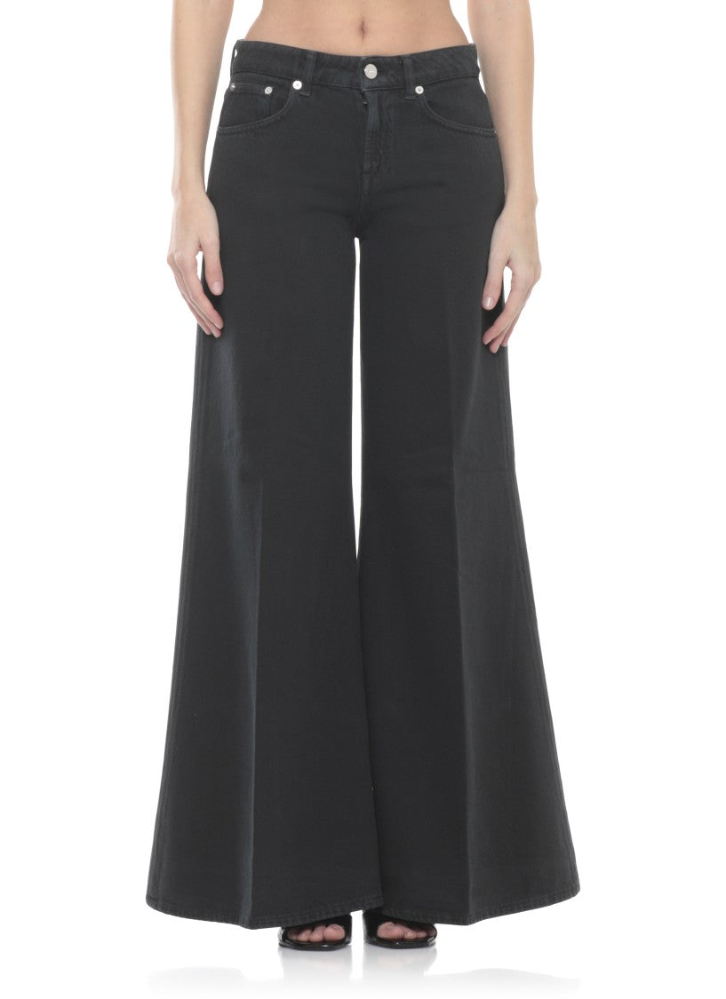 Dondup Black Marlen Leather Tab Palazzo Jeans