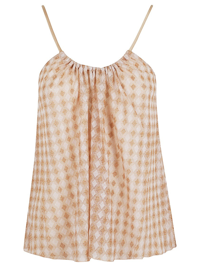 Forte Forte Geometric Pattern Diamond Jersey Top With Gathered Neckline