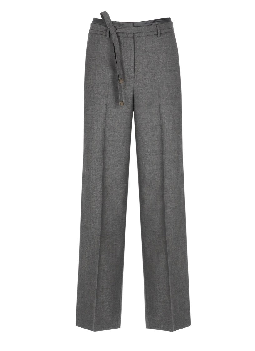 Peserico Grey Satin-Trim Tailored Pants
