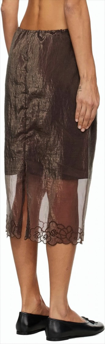 Cecilie Bahnsen Textured Semi-Sheer Midi Skirt With Embroidered Hem
