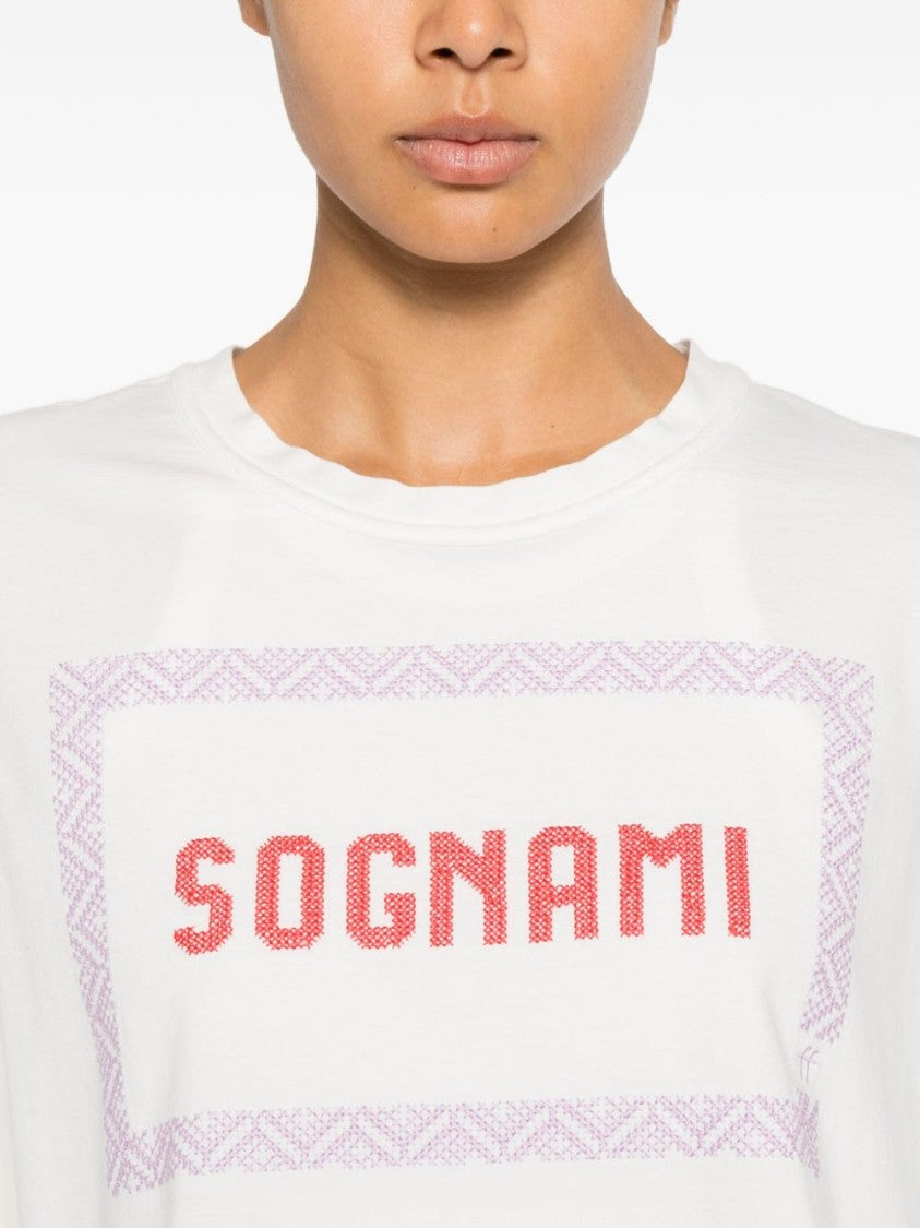 Forte Forte Cropped White T-Shirt With Bold Graphic