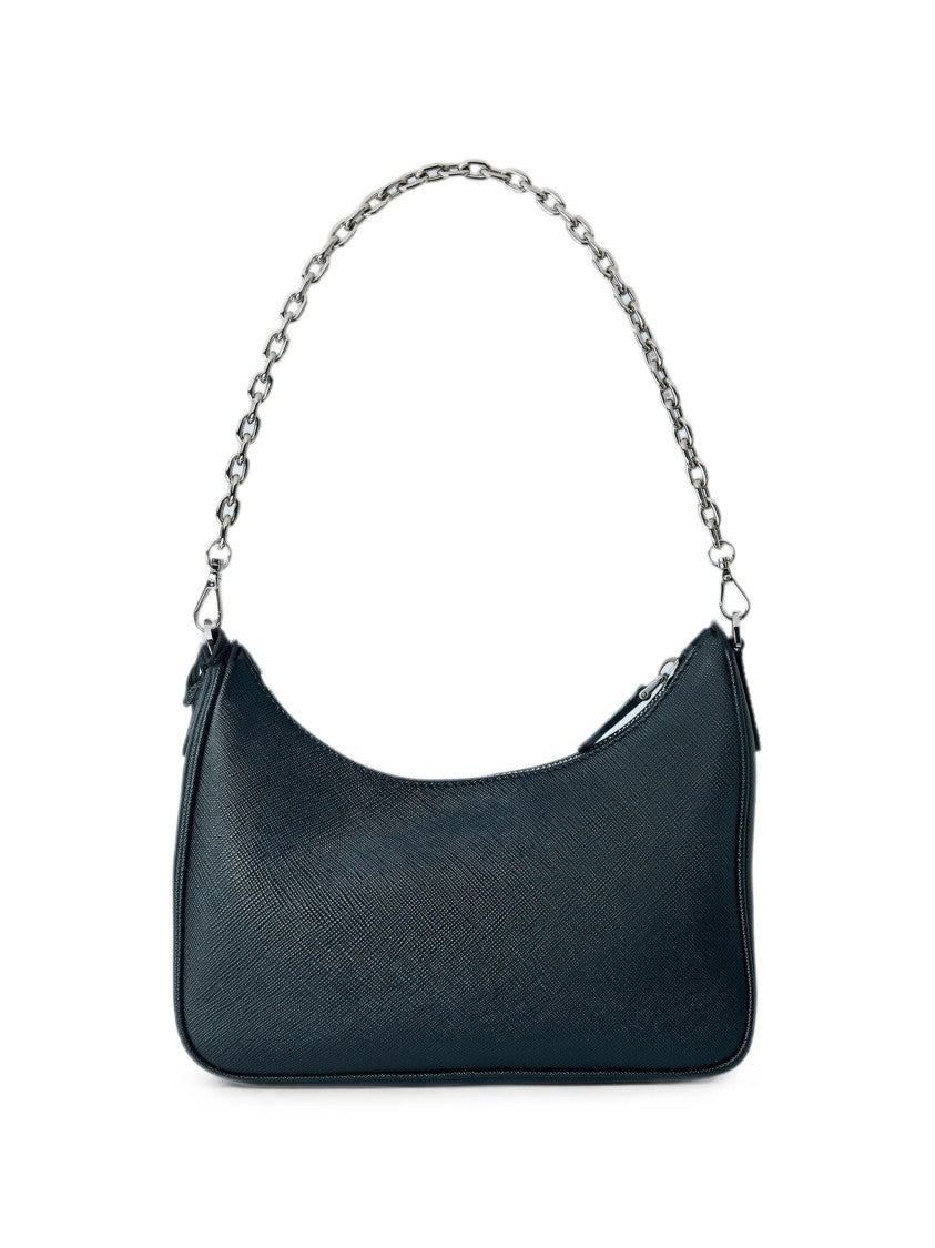 Prada Structured Textured Leather Handbag With Chain Handle
