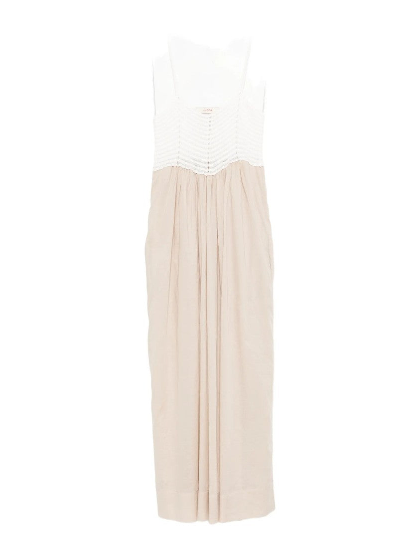 Jucca Two-Tone Fitted Crochet Maxi Dress