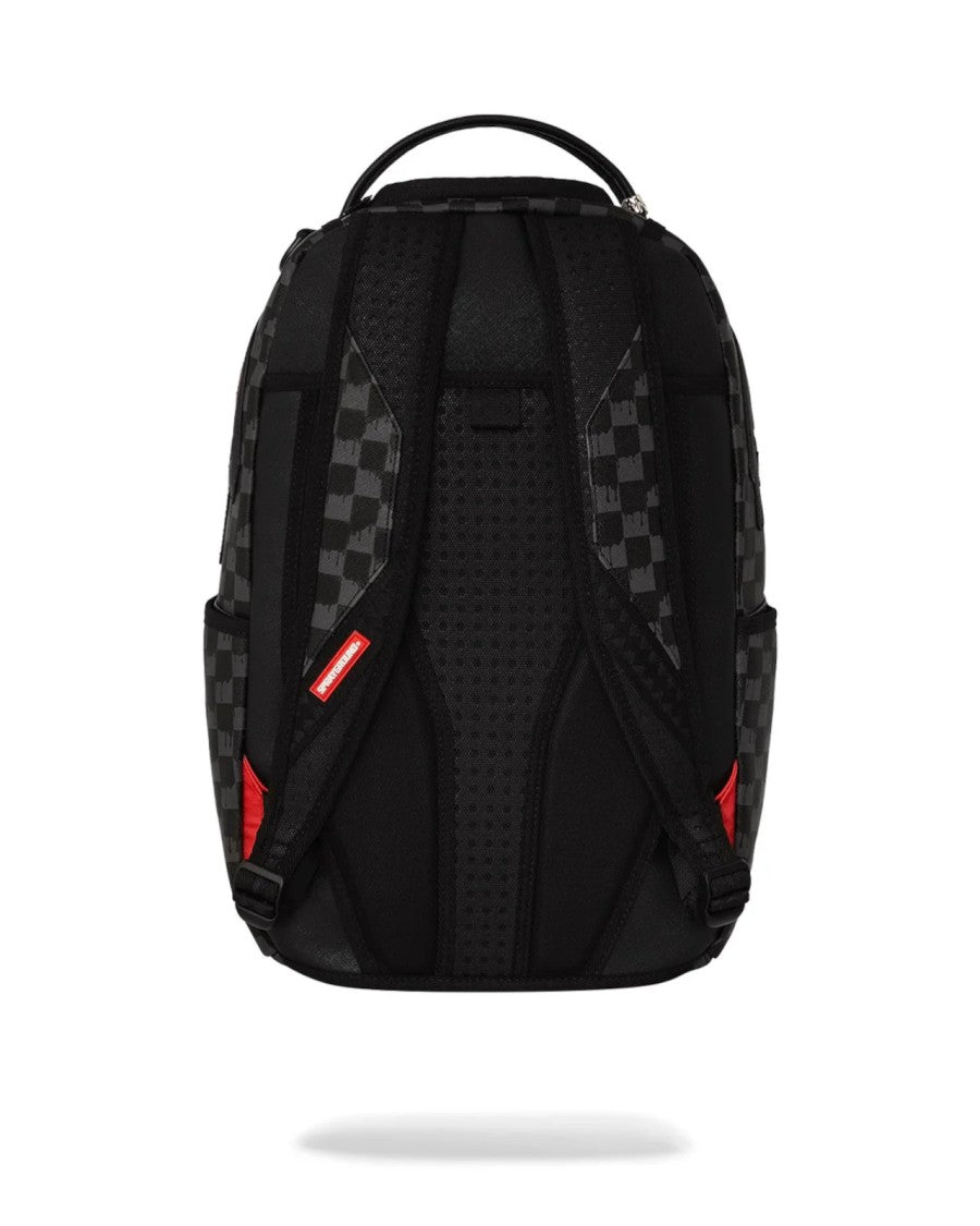 Sprayground Black Checkerboard Backpack With Shark Graphic