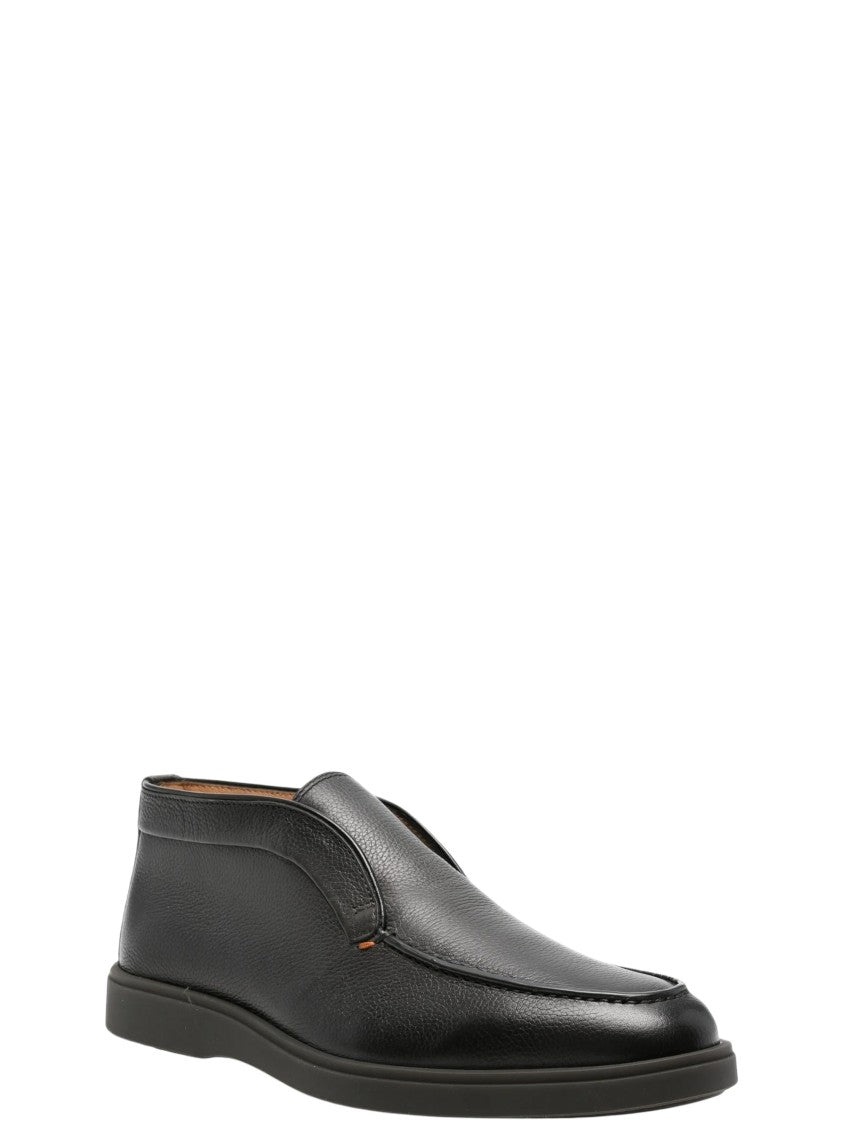 Santoni Black Detroit Leather Loafers