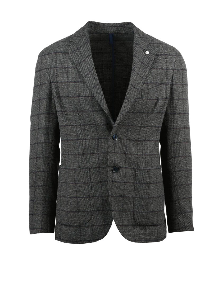 L.B.M. 1911 Rounded Cotton Jacket With Notch Lapels And Checkered Pattern