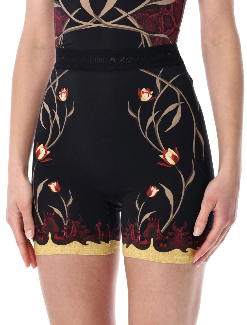 Marine Serre Floral Print Stretch Jersey Mini Shorts