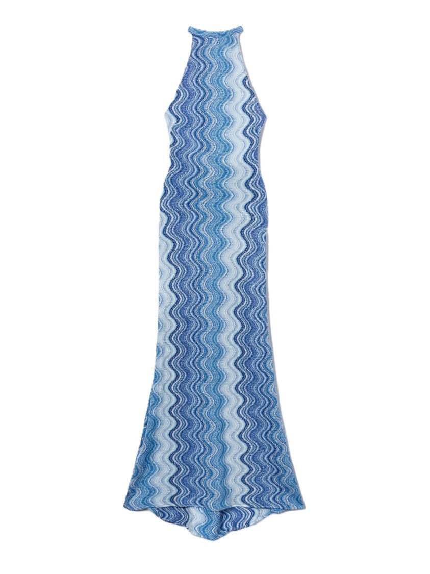 Mc2 Saint Barth Wavy Abstract Pattern Maxi Dress With Halter Neckline