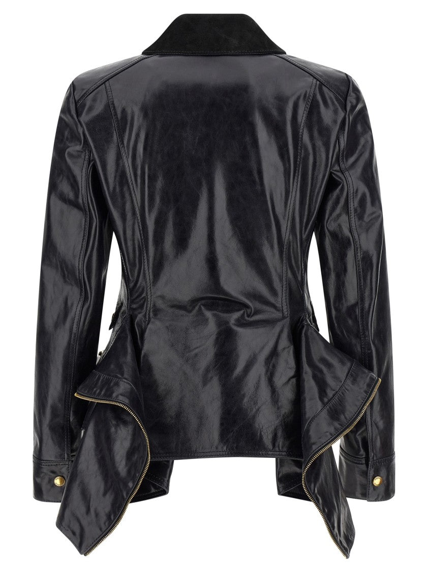 Mcqueen Flared Fit Full-Grain Leather Jacket With Peplos Hem