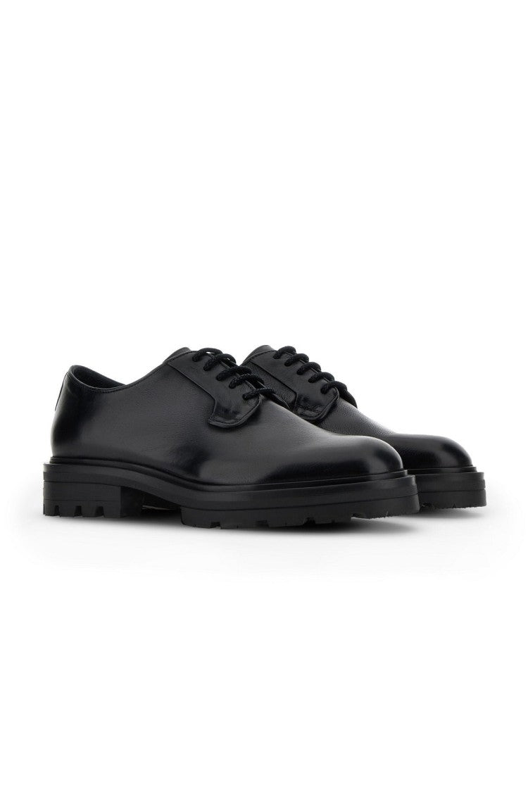 Hogan Black Round-Toe Lace-Up Lug Sole Leather Brogues
