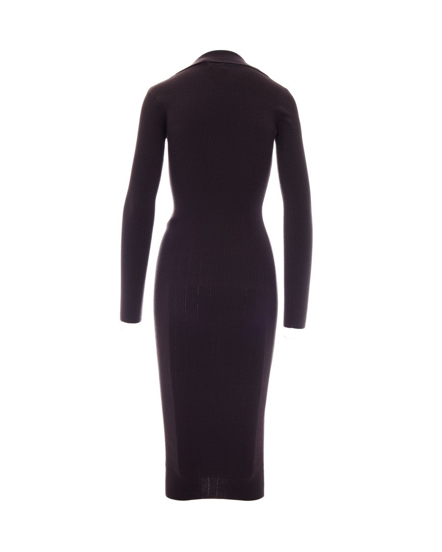 Elisabetta Franchi Long Knit Dress With Polo Collar And Embroidered Details
