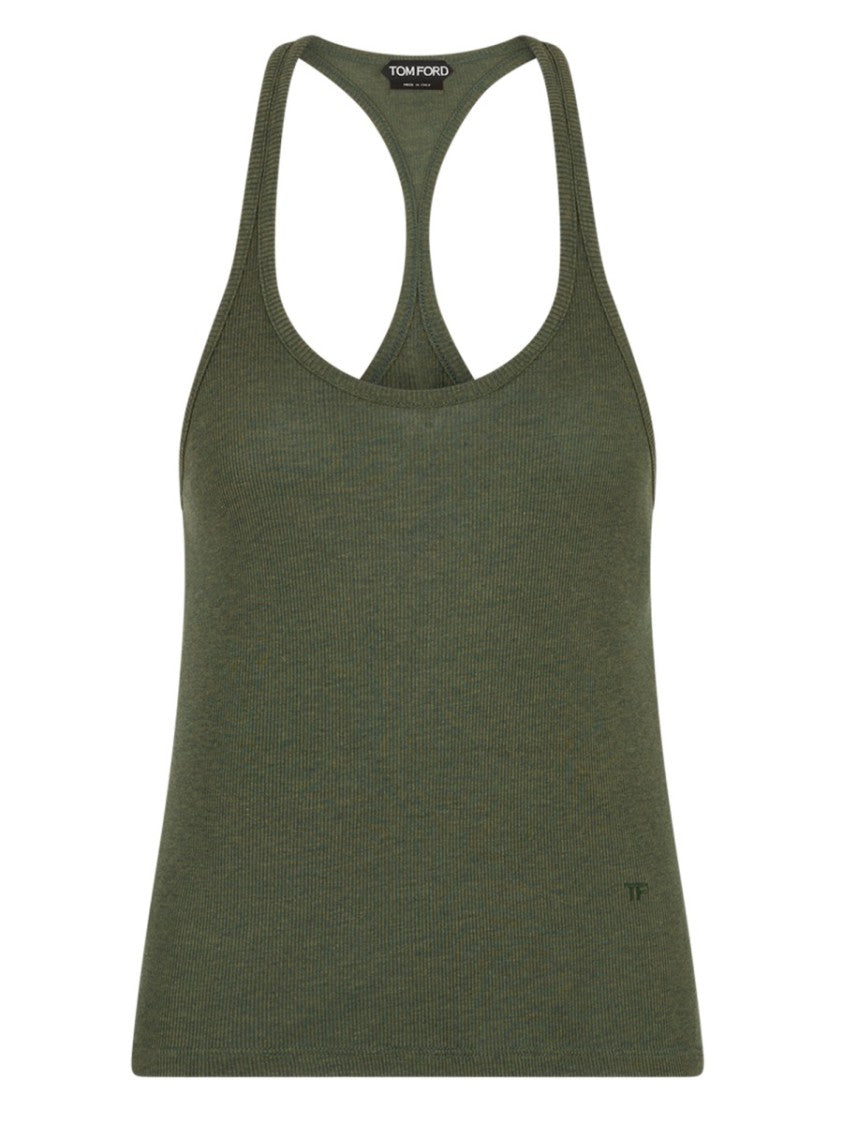 Tom Ford Ribbed Texture Racerback Silk-Cupro Tank Top