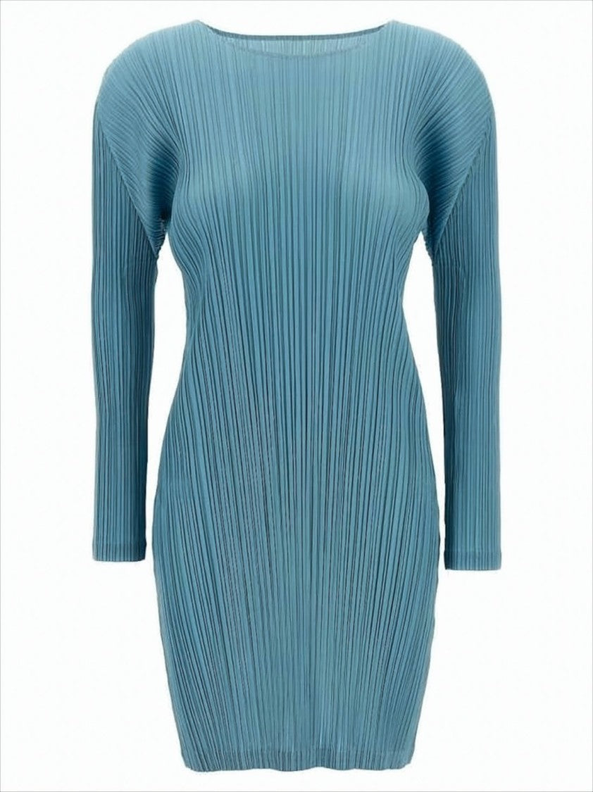 Pleats Please Distinctive Midi-Length Dress With Pleated Texture