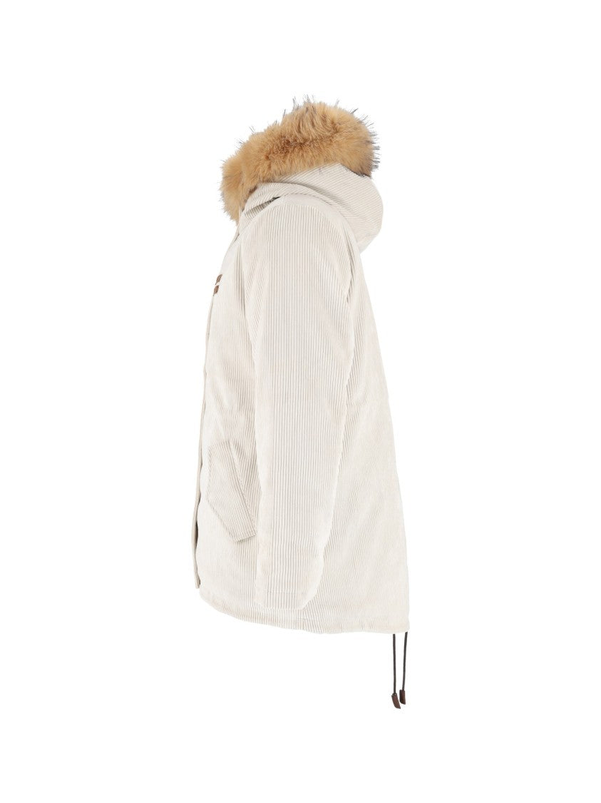 Mc2 Saint Barth Corduroy Parka With Synthetic Fur Trim And Functional Design
