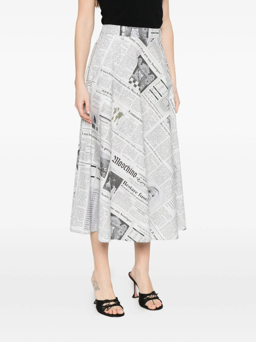 Moschino Midi Skirt With High Waist And Newspaper Print