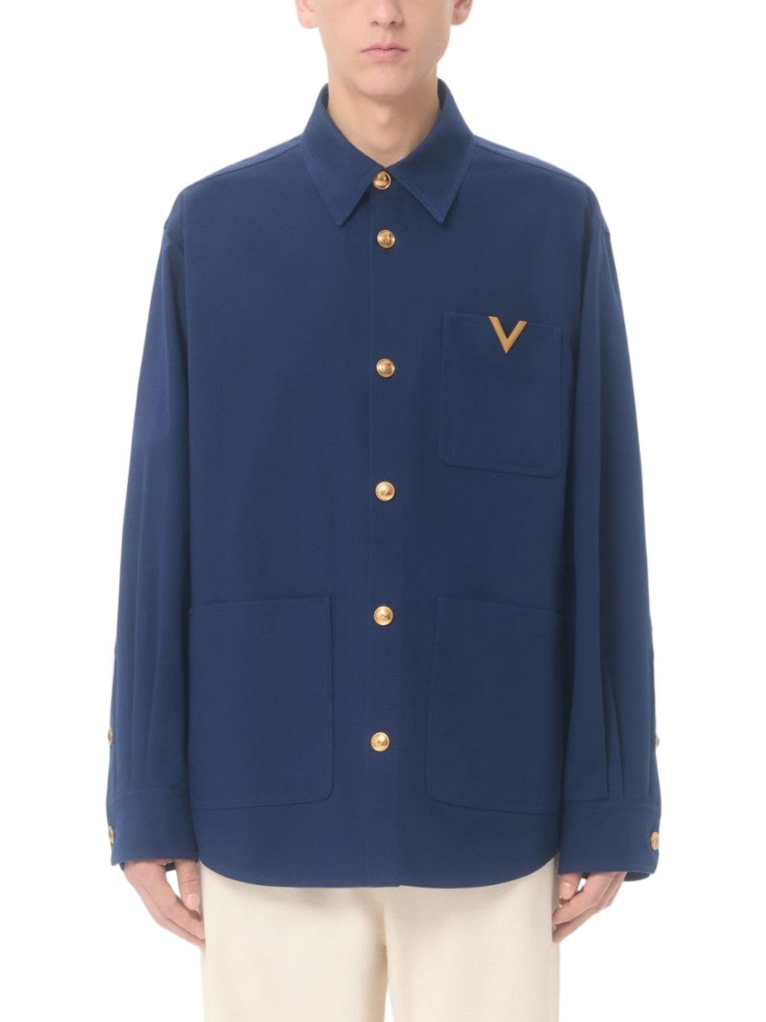 Valentino Garavani Navy Blue Shirt With Structured Collar