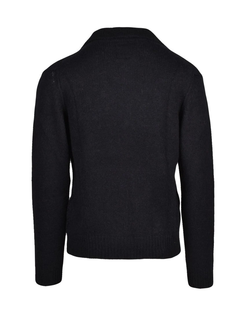 Seven Gauge Black Alpaca-Blend Half-Zip Knit Polo Shirt