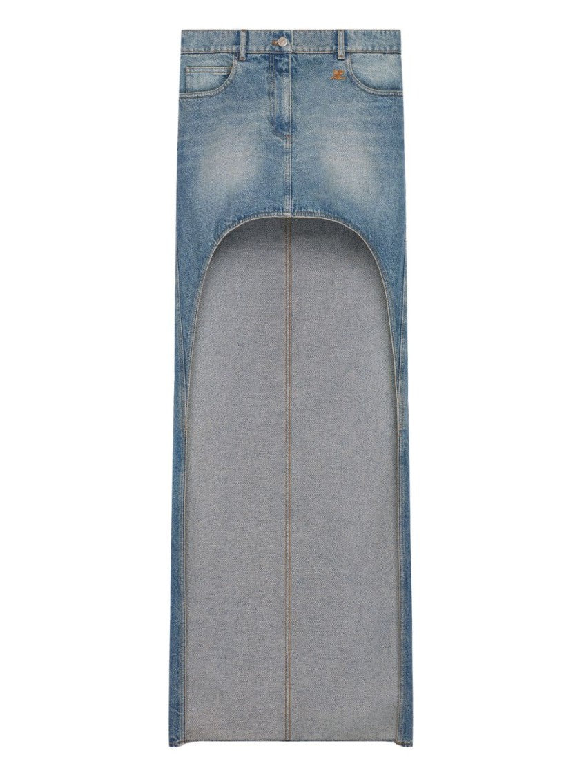 Courrèges High-Low Denim Maxi Skirt With Classic Five-Pocket Styling