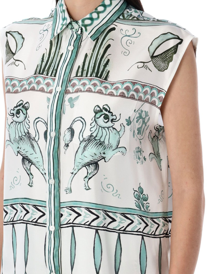 Fabiana Filippi Silk Twill Painted Print Sleeveless Shirt