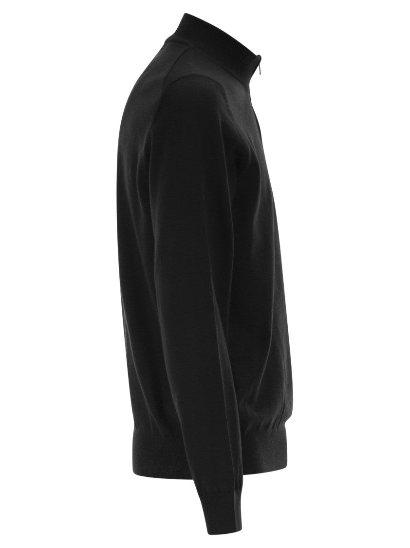 Boss Virgin Wool Jumper With Zip Collar