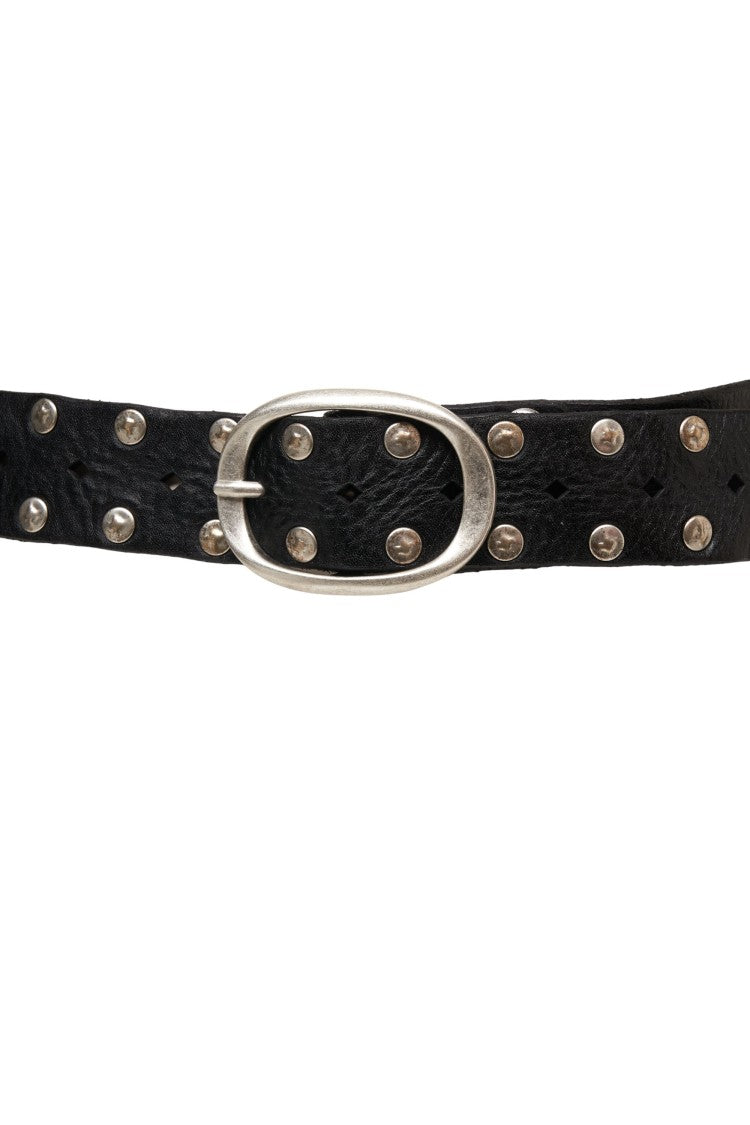 Campomaggi Studded Black Leather Belt With Polished Oval Buckle