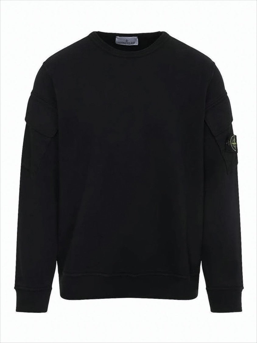 Stone Island Long-Sleeve Black Sweatshirt With Ribbed Cuffs And Subtle Patch Detail