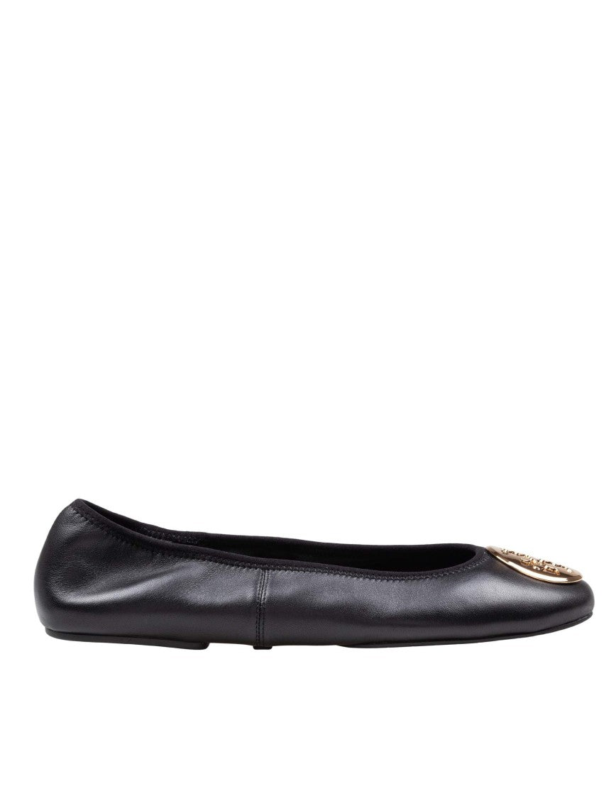 Tory Burch Reva Travel Nappa Leather Ballerina Flats, Black