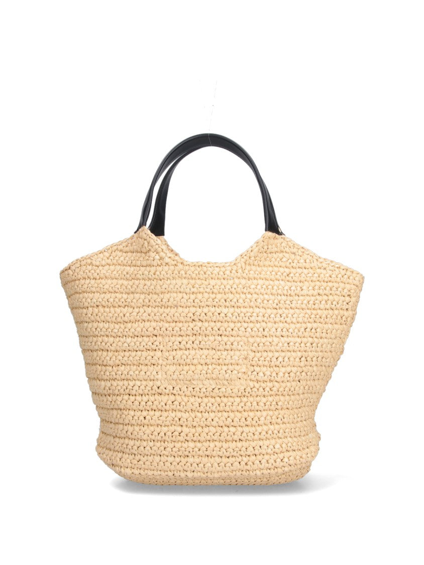 Balmain Beige Straw Rafia Logo Tote Bag